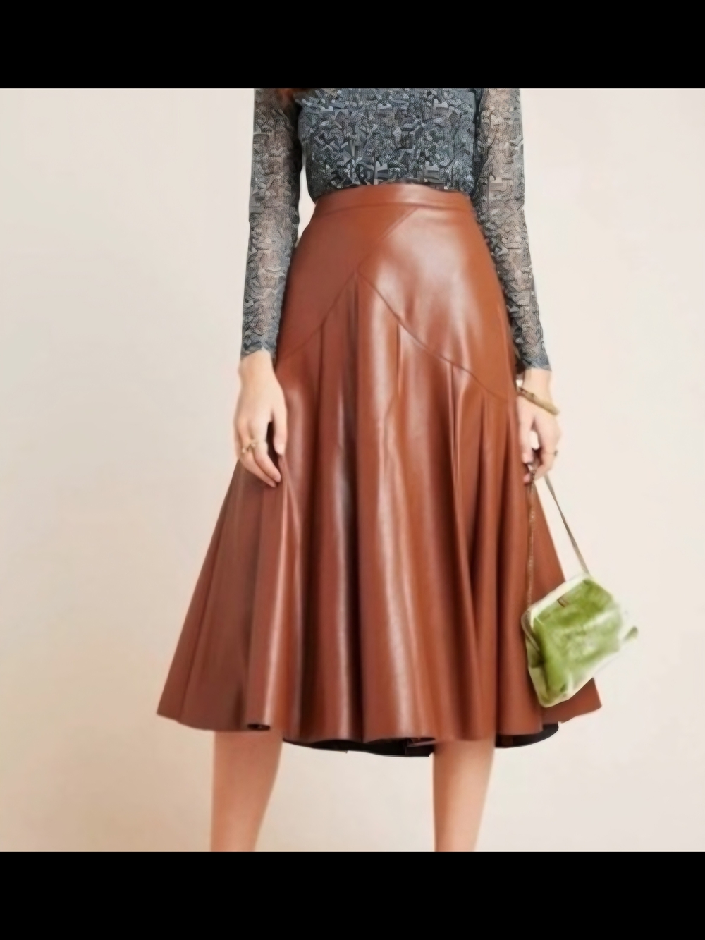 Anthropologie Brown Faux Leather Midi Skirt
